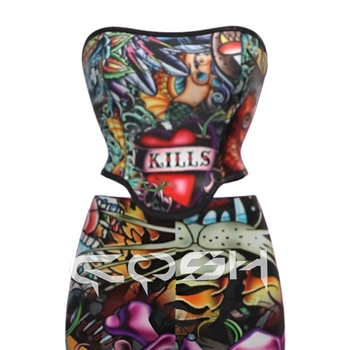 Trinity Tattoo Print Corset Bodysuit – Strapless Party Jumpsuit House of Trinity