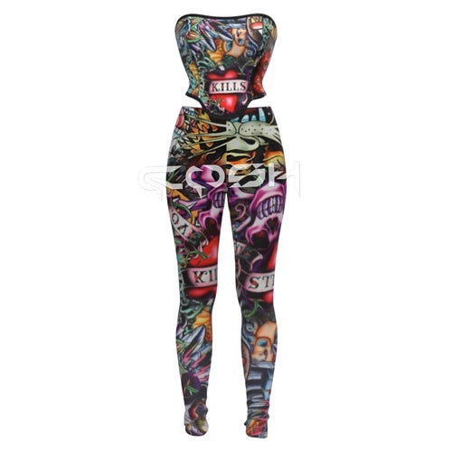 Trinity Tattoo Print Corset Bodysuit – Strapless Party Jumpsuit House of Trinity