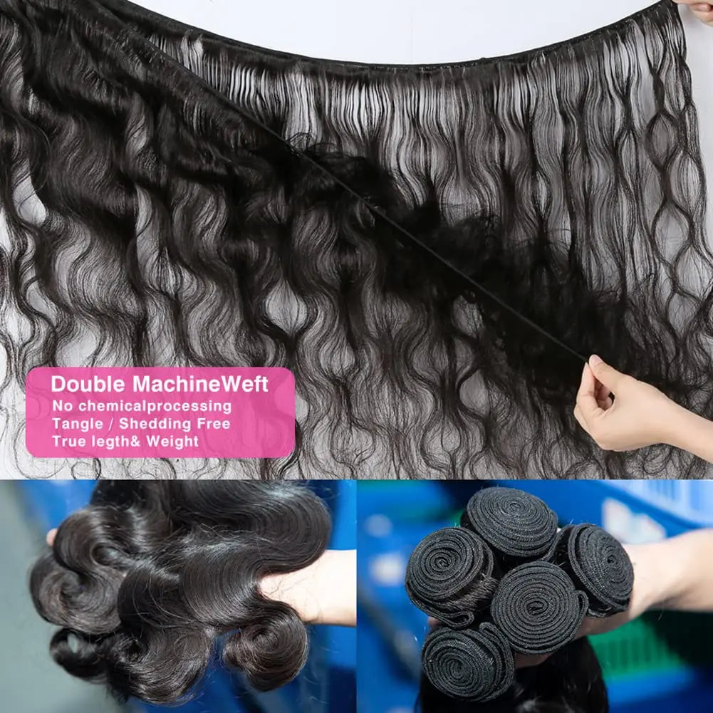 Body Wave Bundles Human Hair With Frontal 100% Natural Human Hair Extensions 3 Bundles With13x4 Transparent Lace Frontal Closure