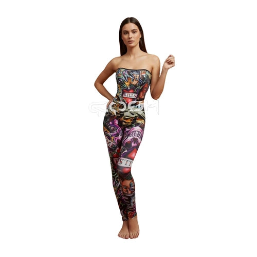 Trinity Tattoo Print Corset Bodysuit – Strapless Party Jumpsuit House of Trinity