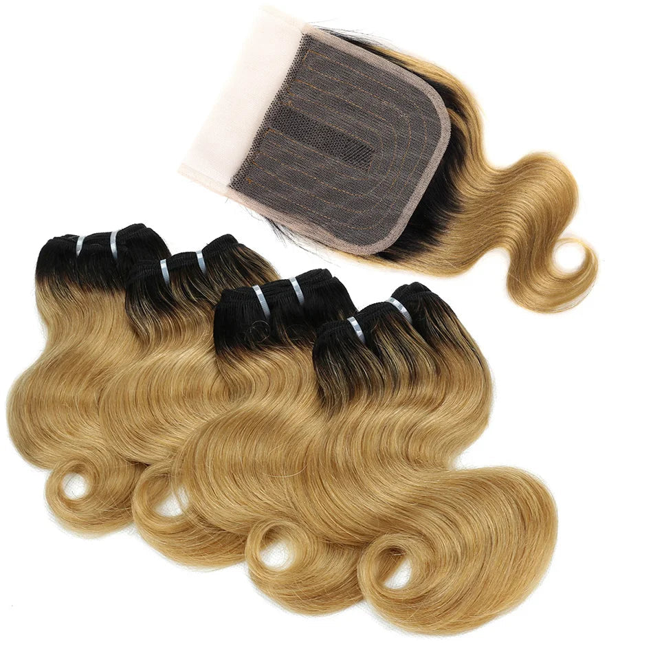 Trinity Blonde Ombre Body Wave Bundles with Closure House of Trinity