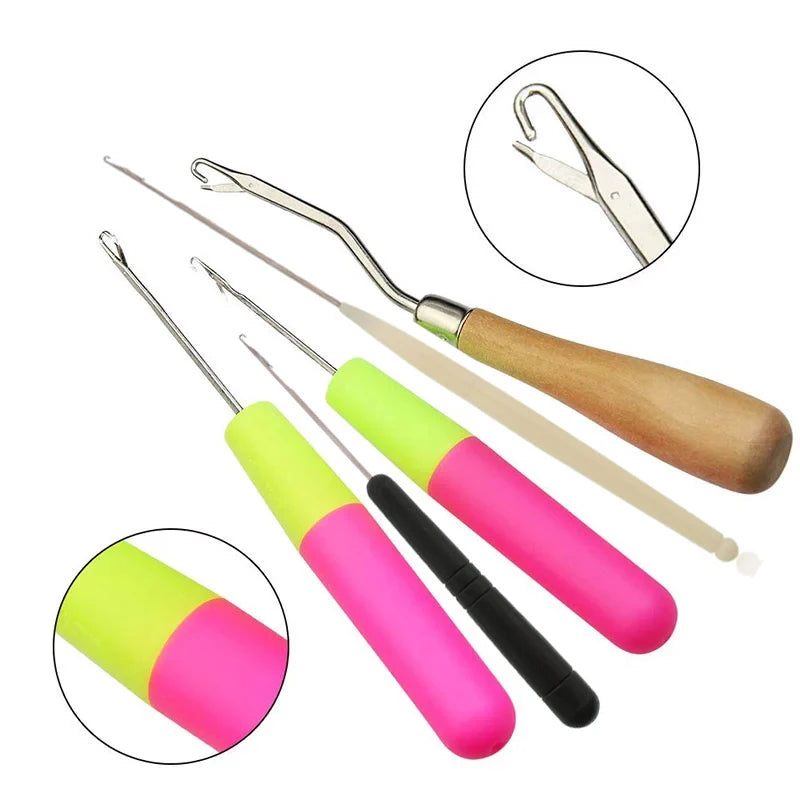 5Pcs/Set Latch Hook Set Crochet Needle Dreadlocks Plastice Knitting Hair Extensions Styling Tool For Braiding Weave Wigs Craft
