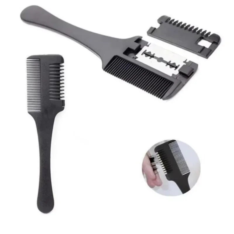 Hair Cutting Comb Hair Brushes with Razor Blades Barber Scissors Hair Salon Thinning Hairdressing DIY Styling Tools Black Handle