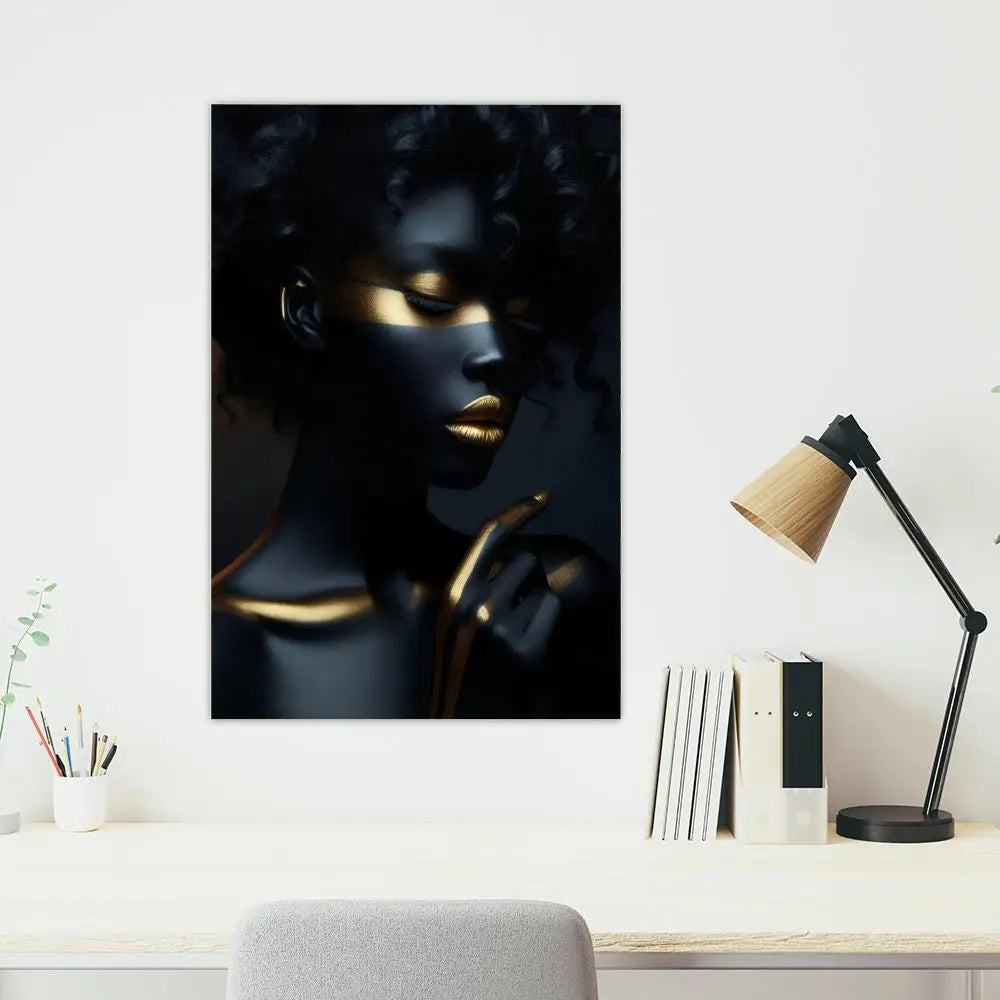 Black and Gold African Woman Poster Sticky Wall Waterproof Home Living Room Bedroom Bar Aesthetic Decoration Perfect Gift
