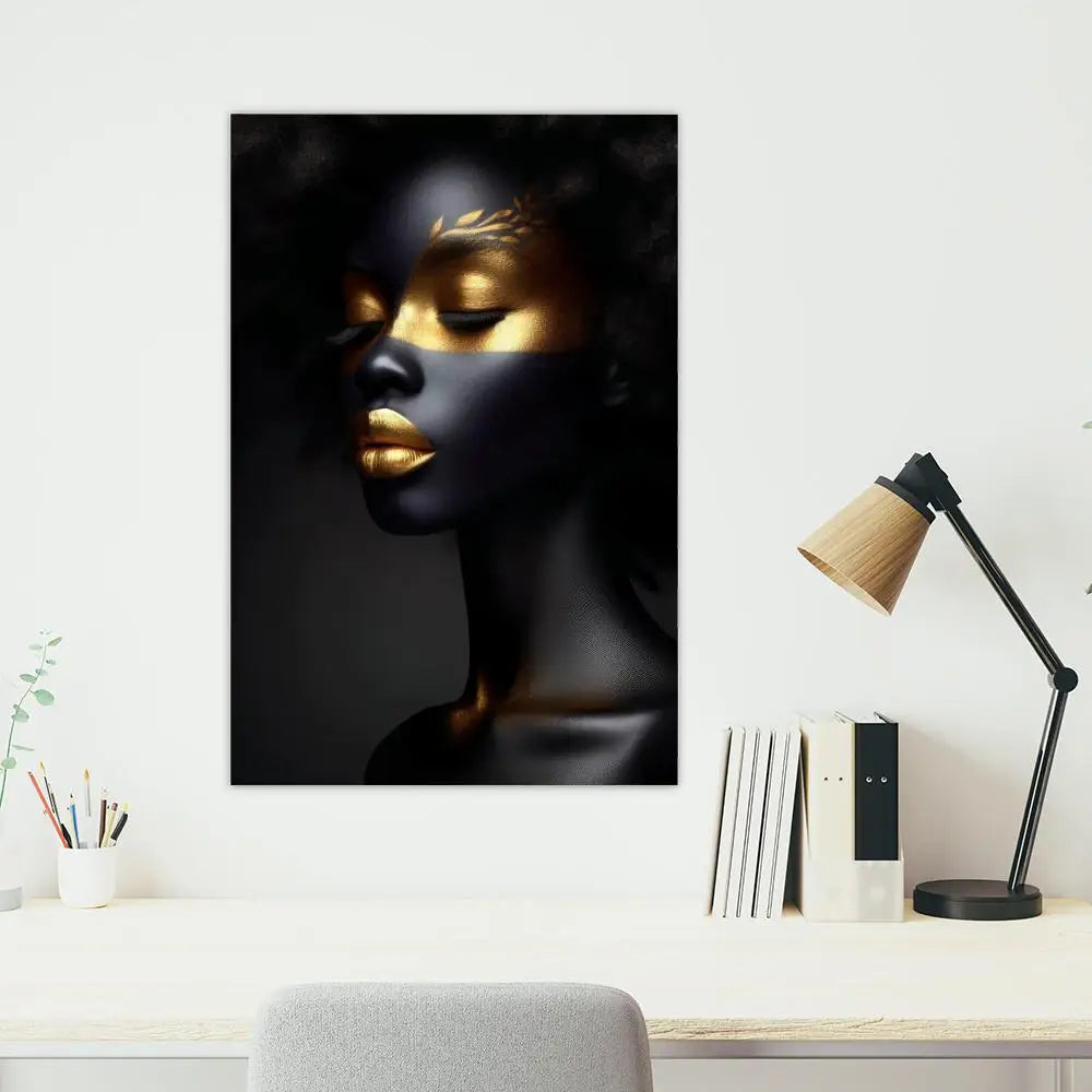Black and Gold African Woman Poster Sticky Wall Waterproof Home Living Room Bedroom Bar Aesthetic Decoration Perfect Gift
