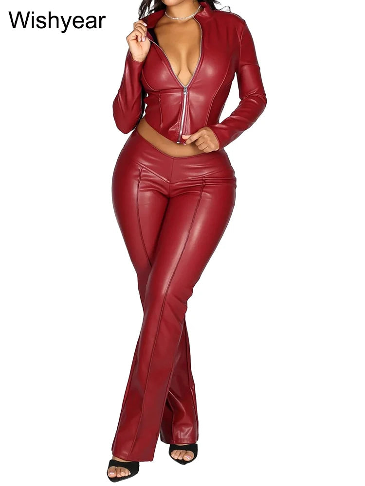 Trinity Moto Set – Faux Leather Crop Top & Flare Pants House of Trinity