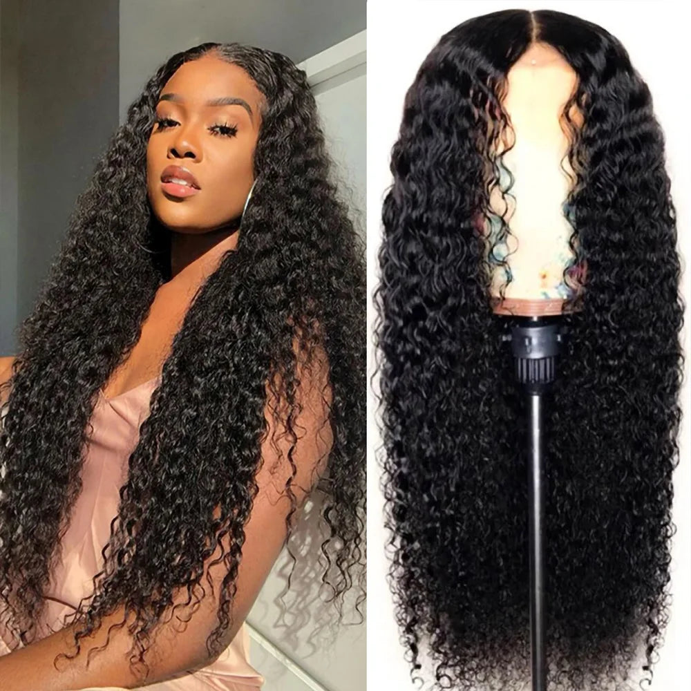 30Inch Deep Wave Synthetic Wig Glueless Full Lace Middle Part Afro Curly Hair For Black Women