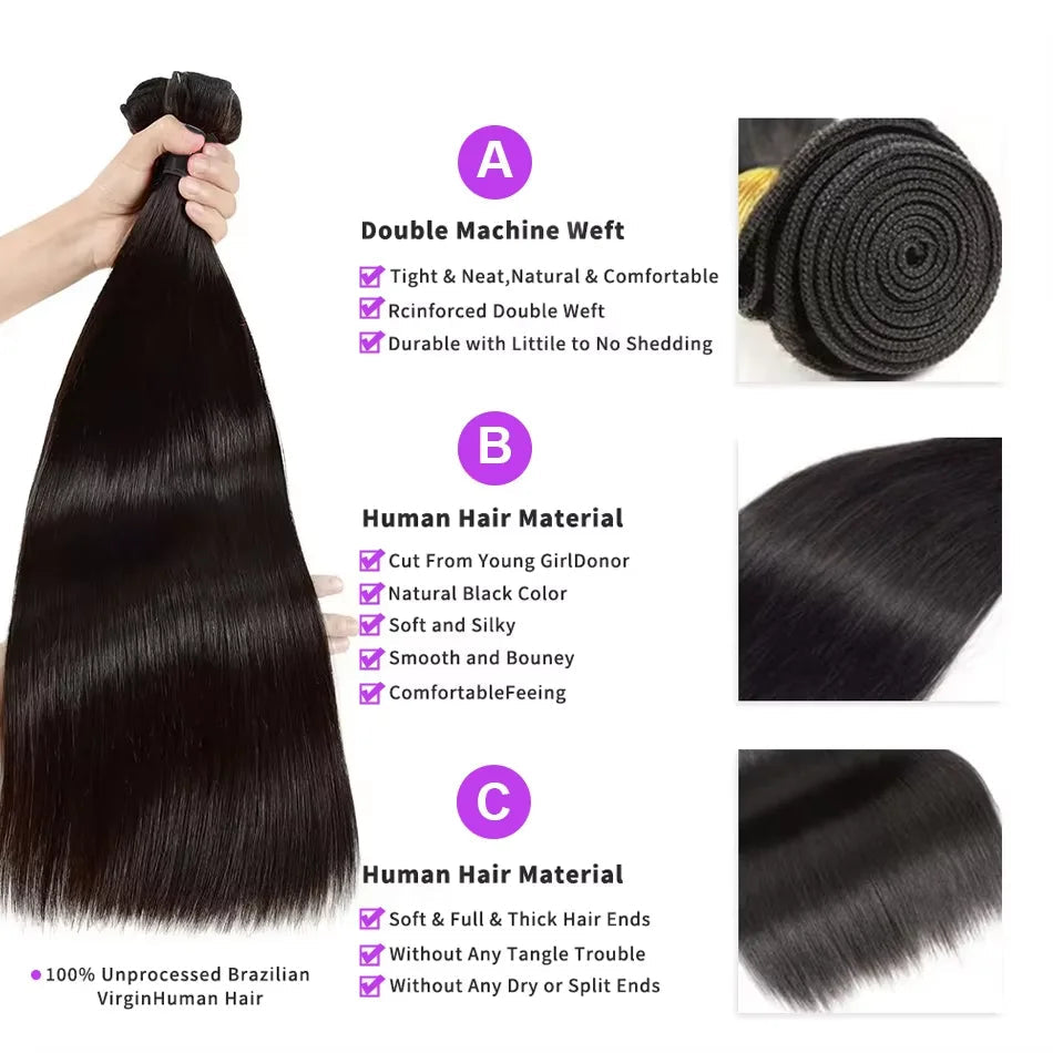 Trinity Brazilian Straight Hair Bundles – 32" Virgin Remy House of Trinity