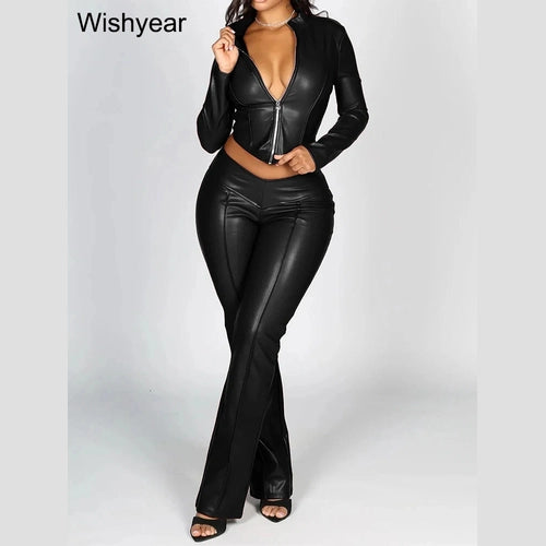 Trinity Moto Set – Faux Leather Crop Top & Flare Pants House of Trinity