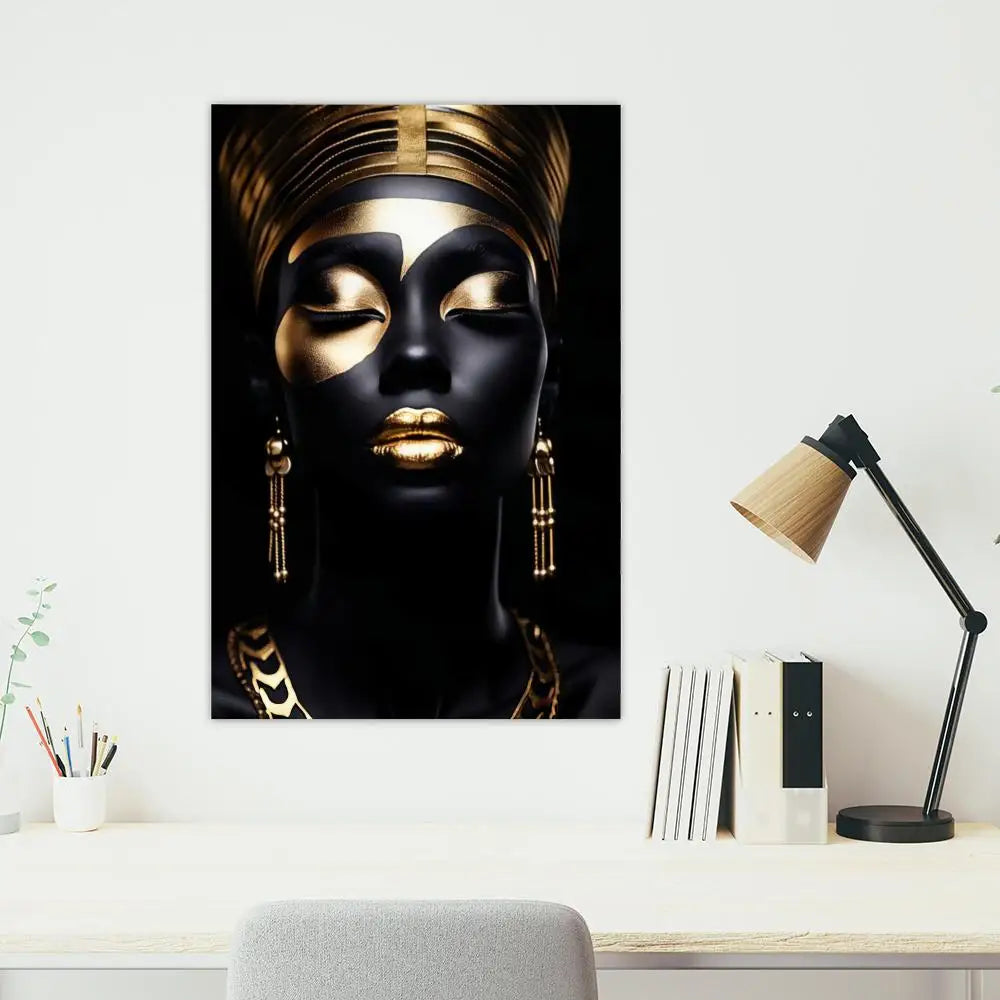 Black and Gold African Woman Poster Sticky Wall Waterproof Home Living Room Bedroom Bar Aesthetic Decoration Perfect Gift