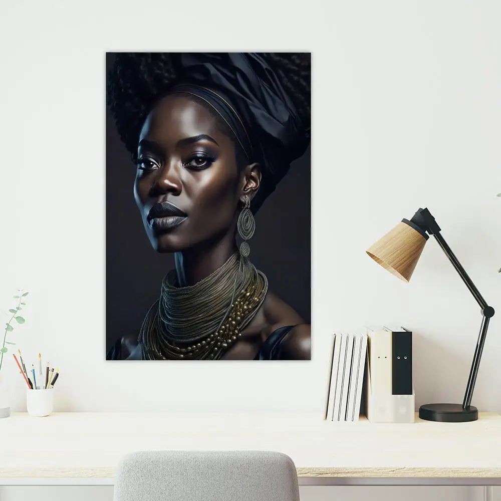 Black and Gold African Woman Poster Sticky Wall Waterproof Home Living Room Bedroom Bar Aesthetic Decoration Perfect Gift