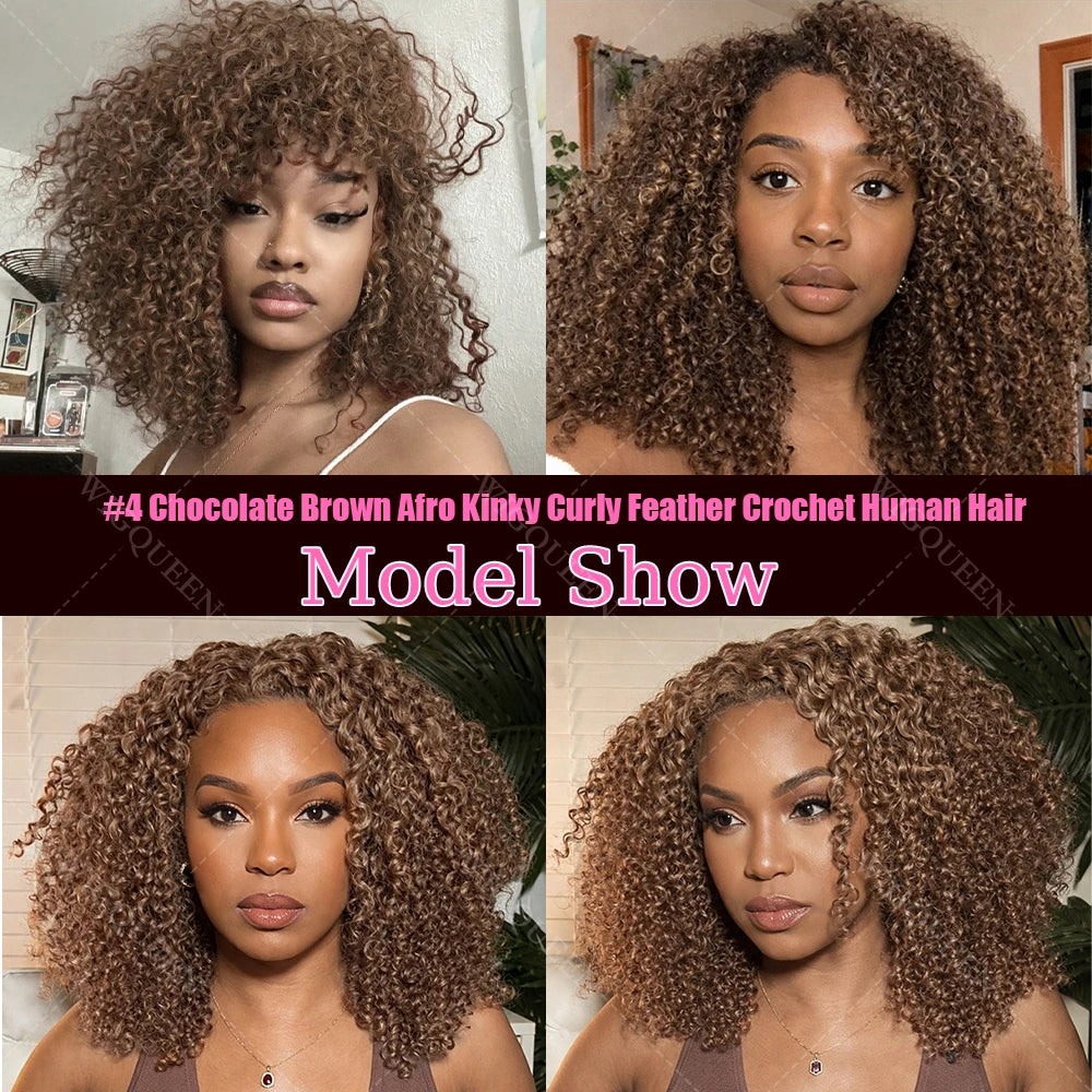 427 Highlight Feather Crochet Human Hair Extension For Braid Kinky Curly Pre-Separated Knotless Small Spirals Curly Crochet Hair