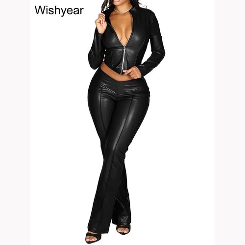 Trinity Moto Set – Faux Leather Crop Top & Flare Pants House of Trinity