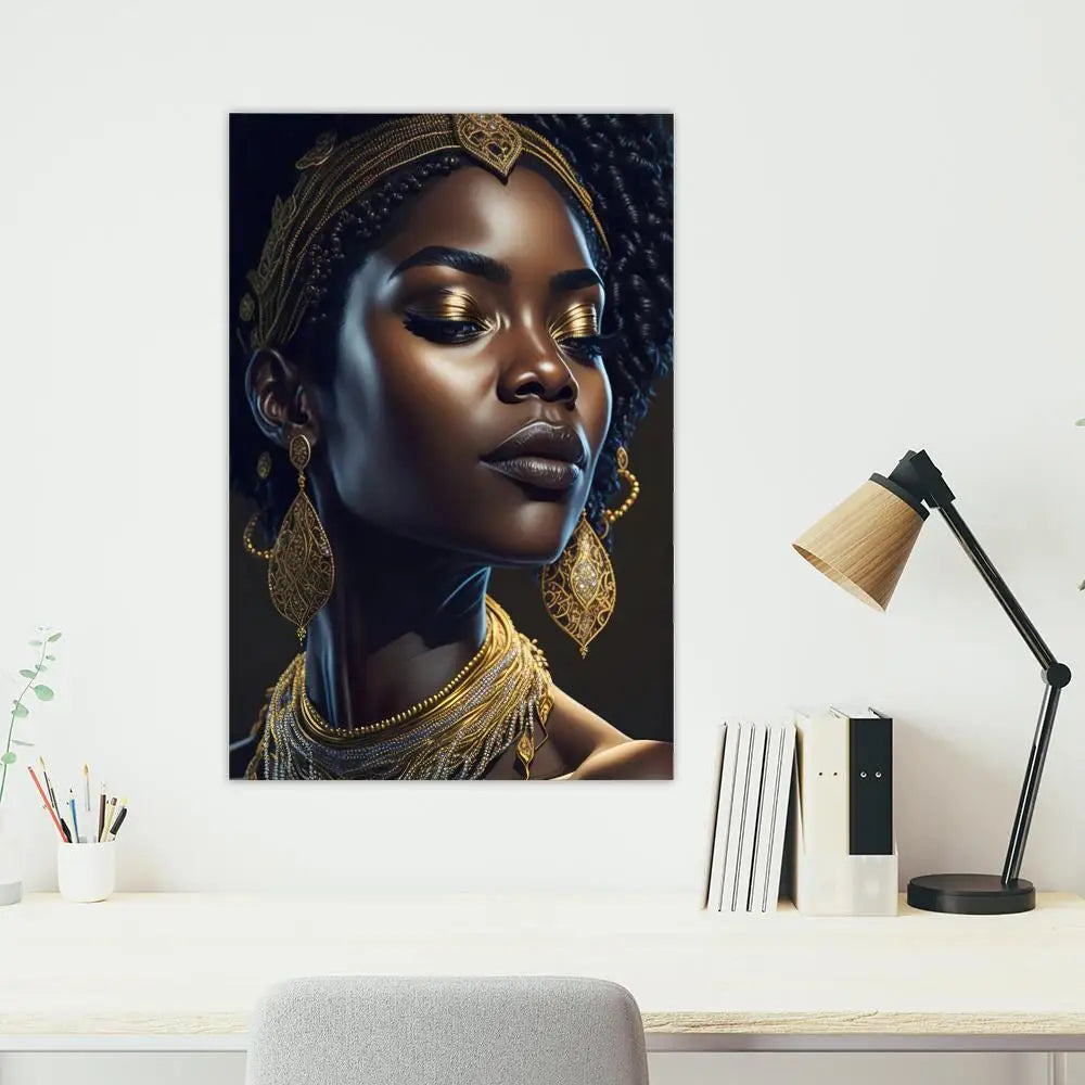 Black and Gold African Woman Poster Sticky Wall Waterproof Home Living Room Bedroom Bar Aesthetic Decoration Perfect Gift