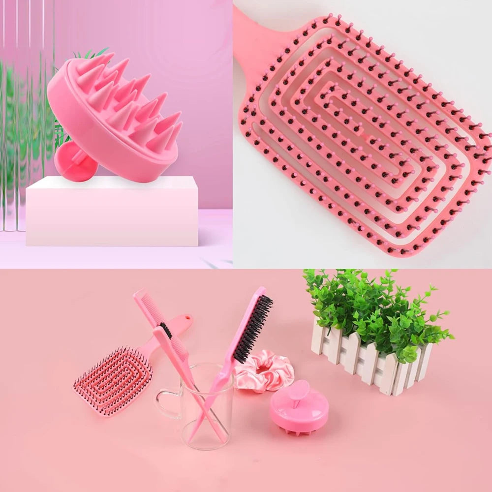 11 pcs Hair Brush Set, Detangler Brush with Hair Spray Bottle, Scalp Massager for Wet Dry Curly Hair, Bristle Hair Brush Hair