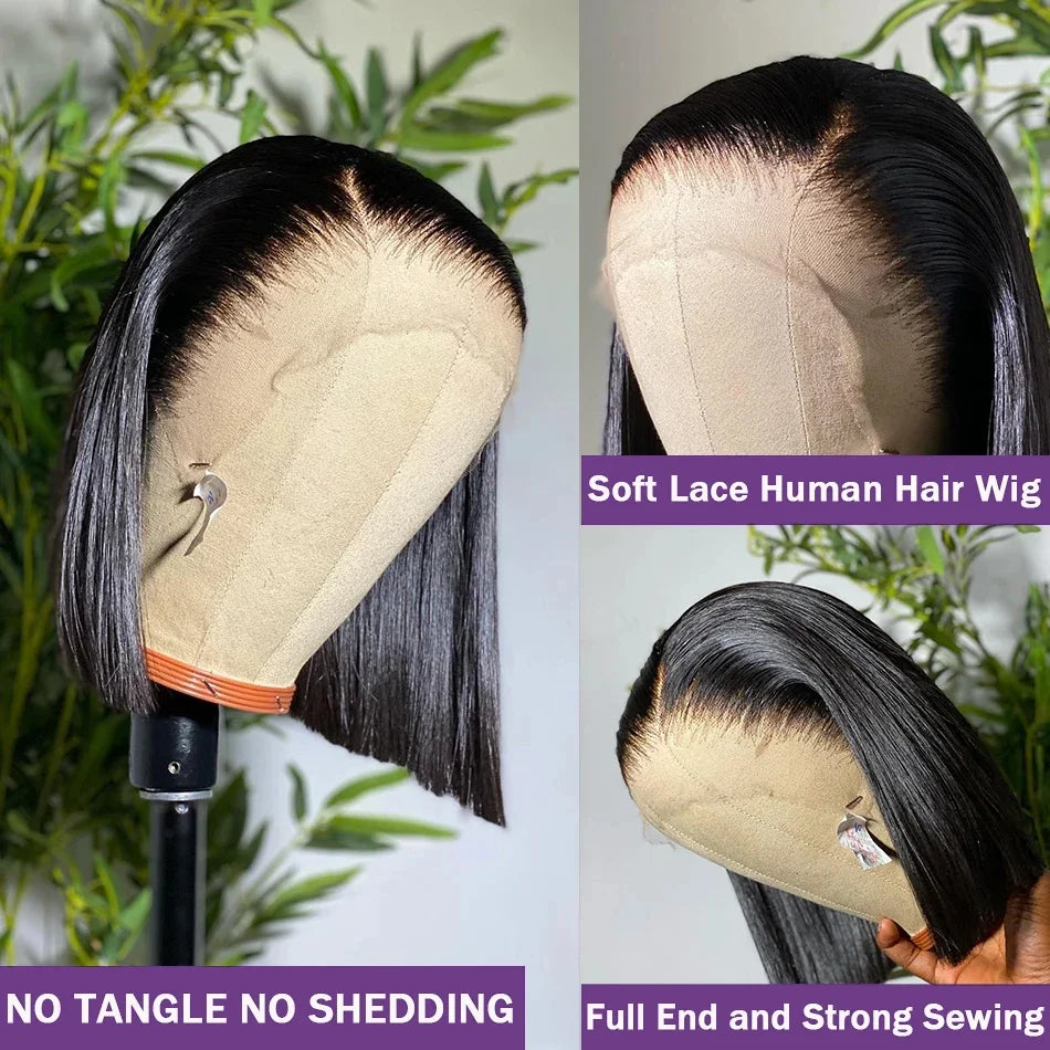 13x4 Short Bob Straight 4x4 Transparent Lace Front Wig 200% Density 100% Human Hair Pre Plucked Wigs For Black Women 12 16 Inch