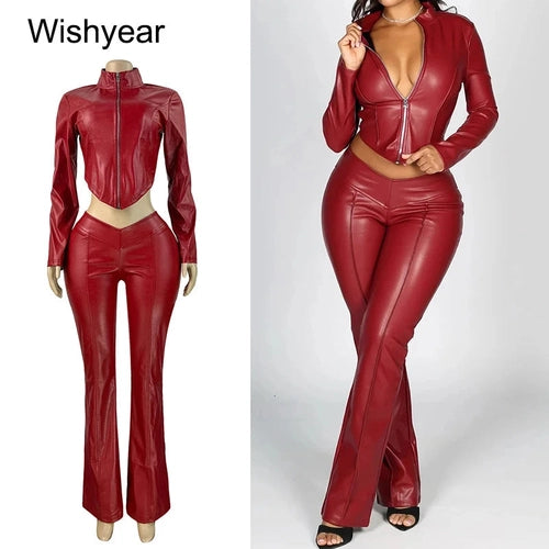 Trinity Moto Set – Faux Leather Crop Top & Flare Pants House of Trinity