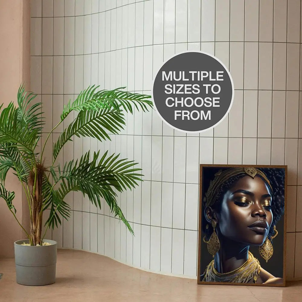Black and Gold African Woman Poster Sticky Wall Waterproof Home Living Room Bedroom Bar Aesthetic Decoration Perfect Gift