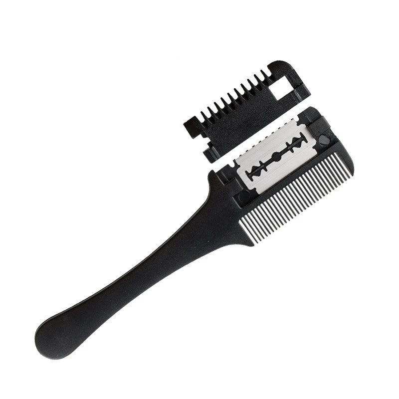 Hair Cutting Comb Hair Brushes with Razor Blades Barber Scissors Hair Salon Thinning Hairdressing DIY Styling Tools Black Handle