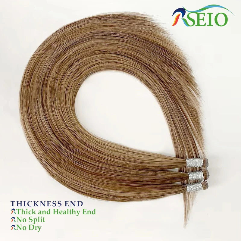 RSEIO Genius Weft Extensions 100% Real Human Hair Bundles Brown Blonde Color Sew In Straight Remy Hair Double Wefts can Curly