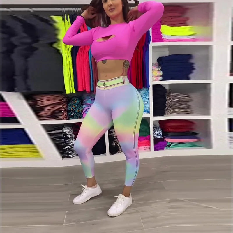 Hot Tie-dye Colorful Women's Imitation Denim Leggings Large Size Sports Yoga Pants