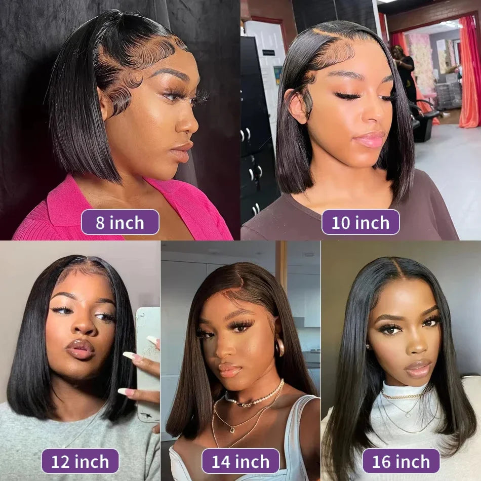 13x4 Short Bob Straight 4x4 Transparent Lace Front Wig 200% Density 100% Human Hair Pre Plucked Wigs For Black Women 12 16 Inch