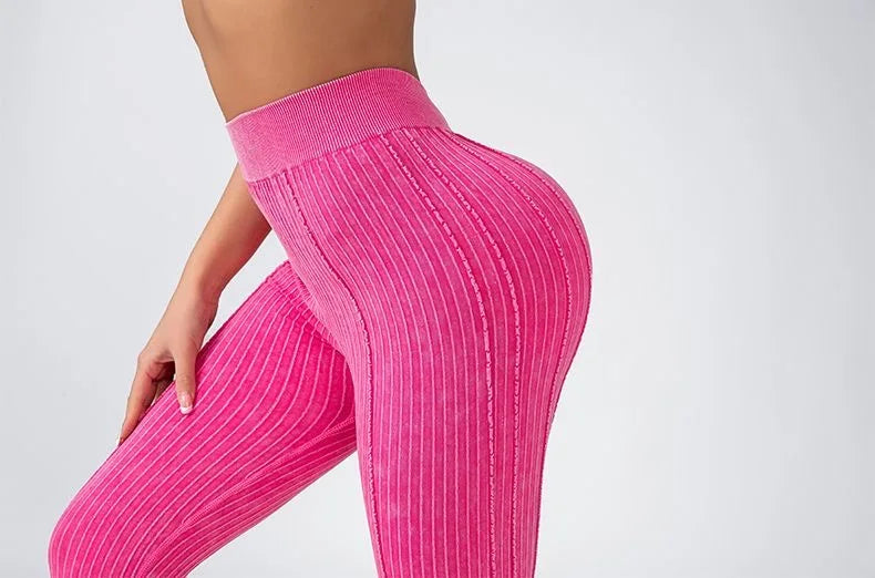 Women Striped Leggings V Back Fashion Gym Outdoor Fitness Athletic Workout Elastic Leggins Yoga Pants Sports Training Tights