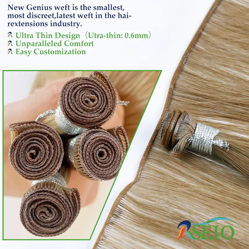 RSEIO Genius Weft Extensions 100% Real Human Hair Bundles Brown Blonde Color Sew In Straight Remy Hair Double Wefts can Curly