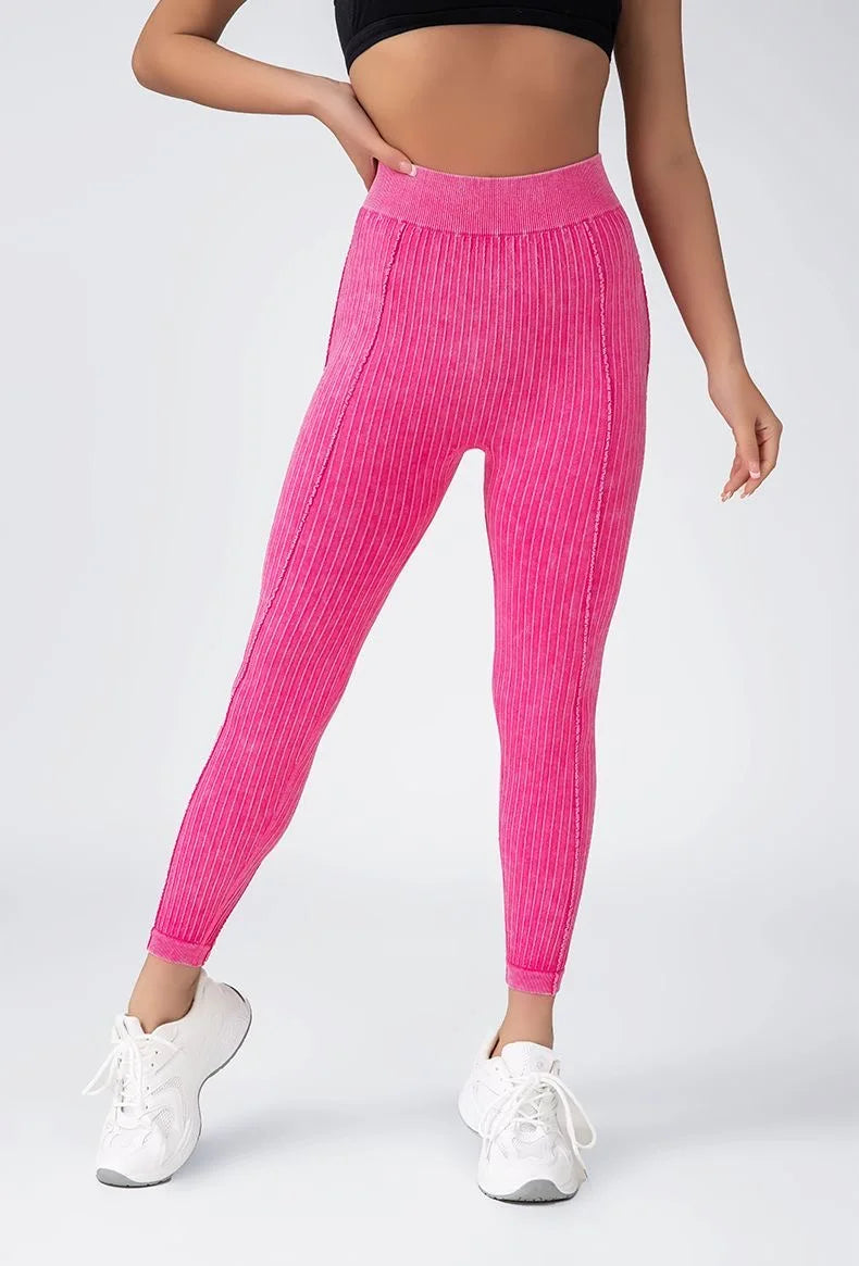 Women Striped Leggings V Back Fashion Gym Outdoor Fitness Athletic Workout Elastic Leggins Yoga Pants Sports Training Tights