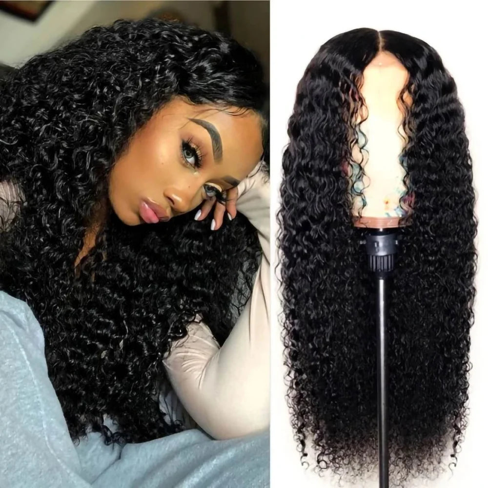 30Inch Deep Wave Synthetic Wig Glueless Full Lace Middle Part Afro Curly Hair For Black Women
