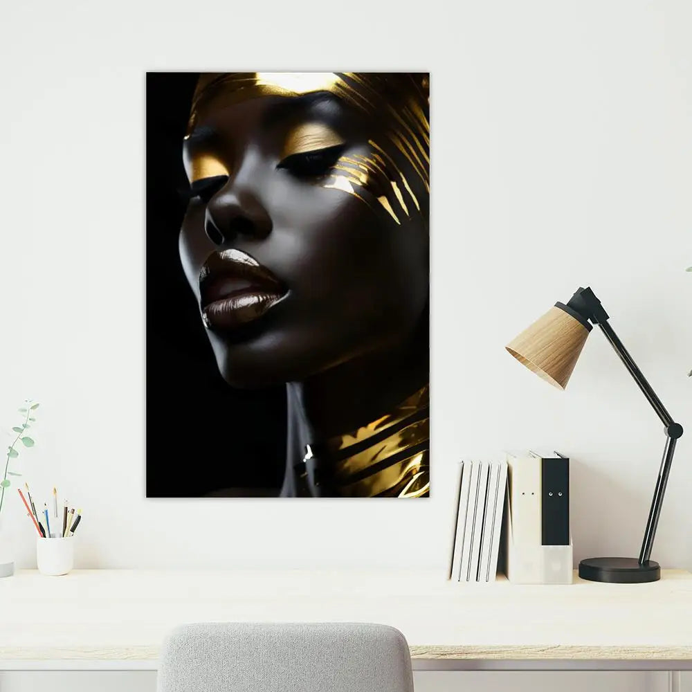 Black and Gold African Woman Poster Sticky Wall Waterproof Home Living Room Bedroom Bar Aesthetic Decoration Perfect Gift