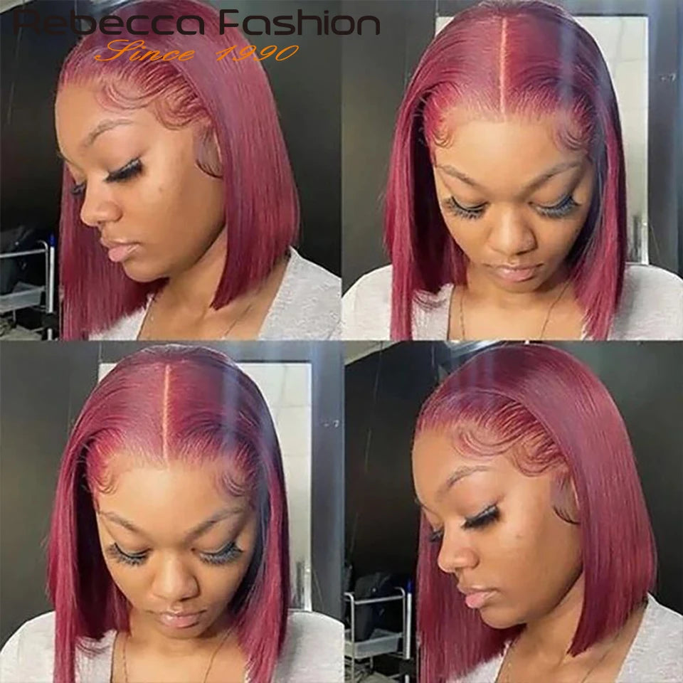 Rebecca Short Straight Bob Human Hair Lace Wig For Women Brazilian Remy Hair Middle Part Lace Easy Wear T Part Lace Wigs