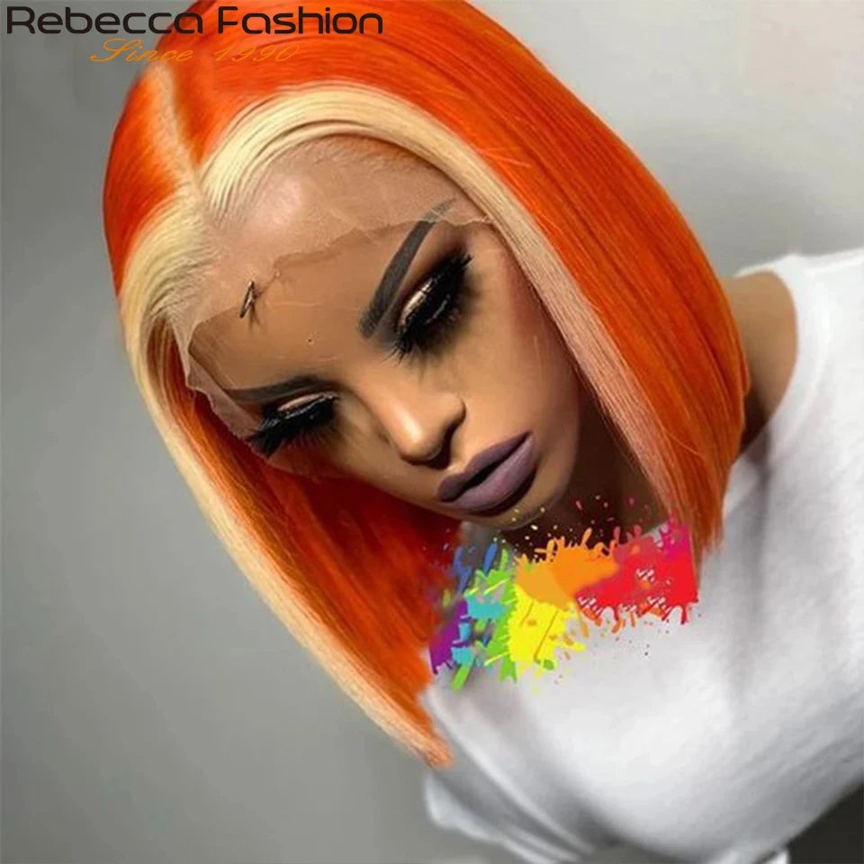 Rebecca Short Straight Bob Human Hair Lace Wig For Women Brazilian Remy Hair Middle Part Lace Easy Wear T Part Lace Wigs