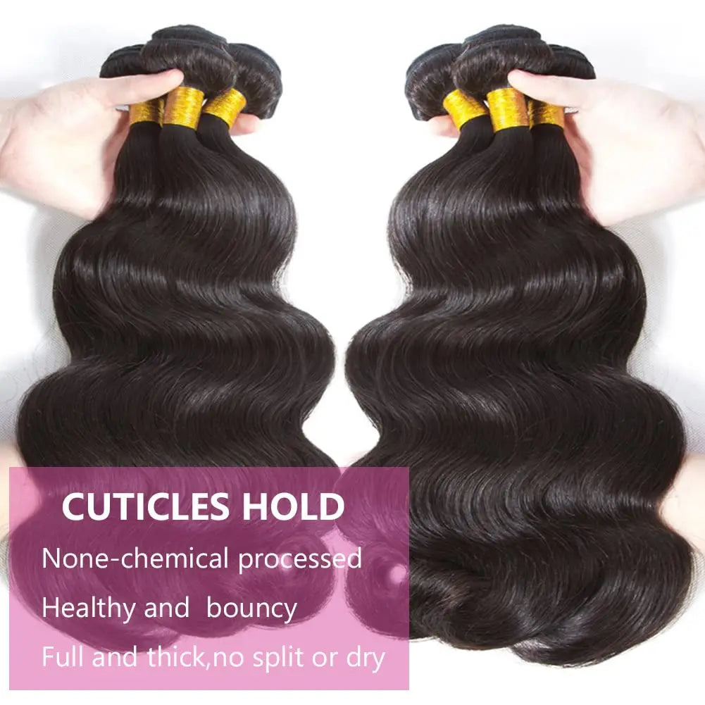 Body Wave Bundles Human Hair With Frontal 100% Natural Human Hair Extensions 3 Bundles With13x4 Transparent Lace Frontal Closure