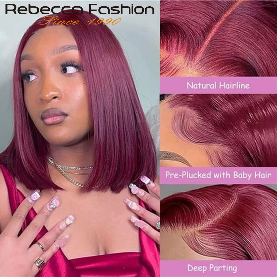 Rebecca Short Straight Bob Human Hair Lace Wig For Women Brazilian Remy Hair Middle Part Lace Easy Wear T Part Lace Wigs