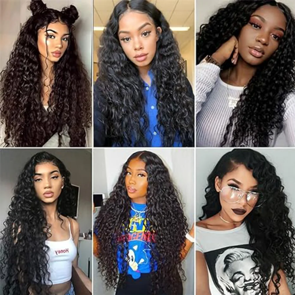 30Inch Deep Wave Synthetic Wig Glueless Full Lace Middle Part Afro Curly Hair For Black Women