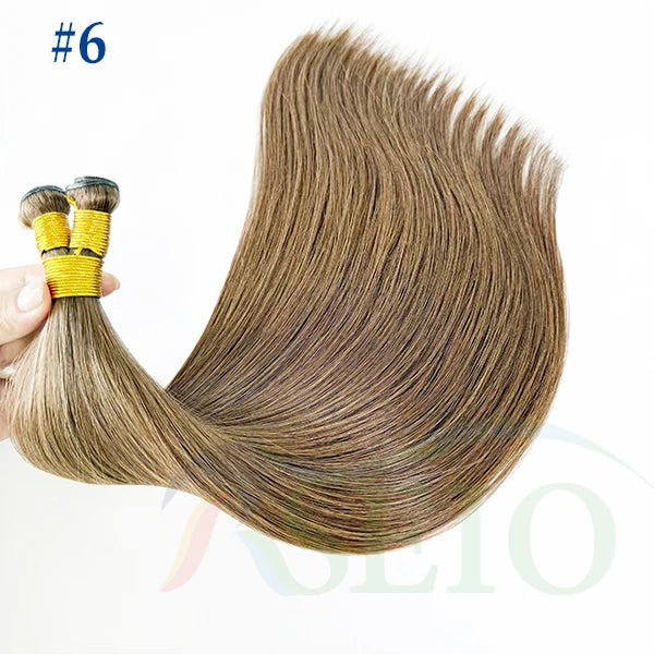 RSEIO Genius Weft Extensions 100% Real Human Hair Bundles Brown Blonde Color Sew In Straight Remy Hair Double Wefts can Curly