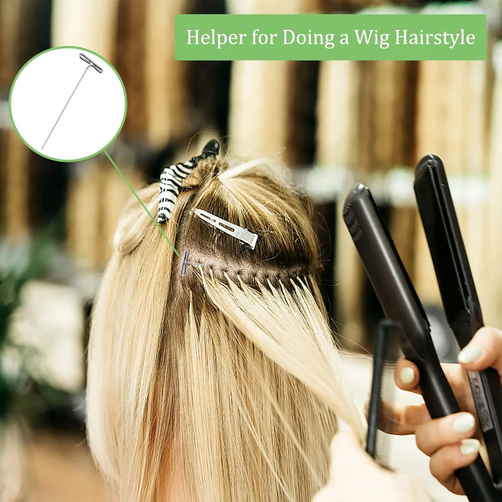 Wig Making Kit - T Pins,C Curved Needles, Knitting Needles With Yarn Thread Scissors for Sewing,Hair Extensions,Modelling Crafts