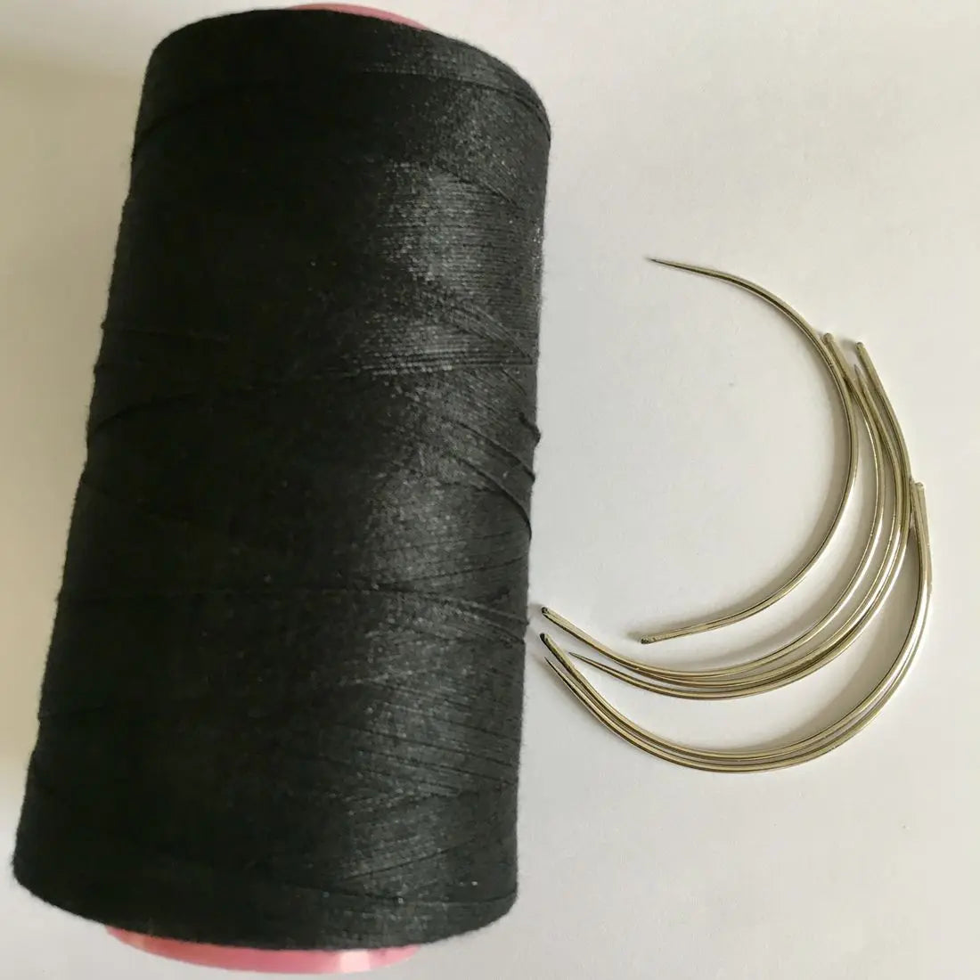 1 roll Black cotton thread hair weave thread with gift 1 pc 7.5cm C curved needle