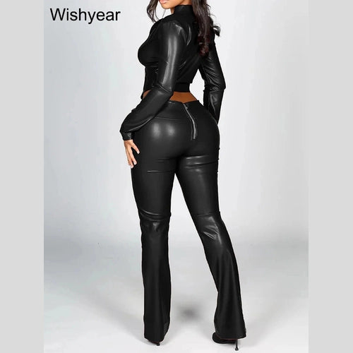 Trinity Moto Set – Faux Leather Crop Top & Flare Pants House of Trinity