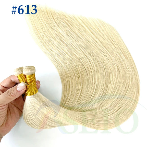 RSEIO Genius Weft Extensions 100% Real Human Hair Bundles Brown Blonde Color Sew In Straight Remy Hair Double Wefts can Curly