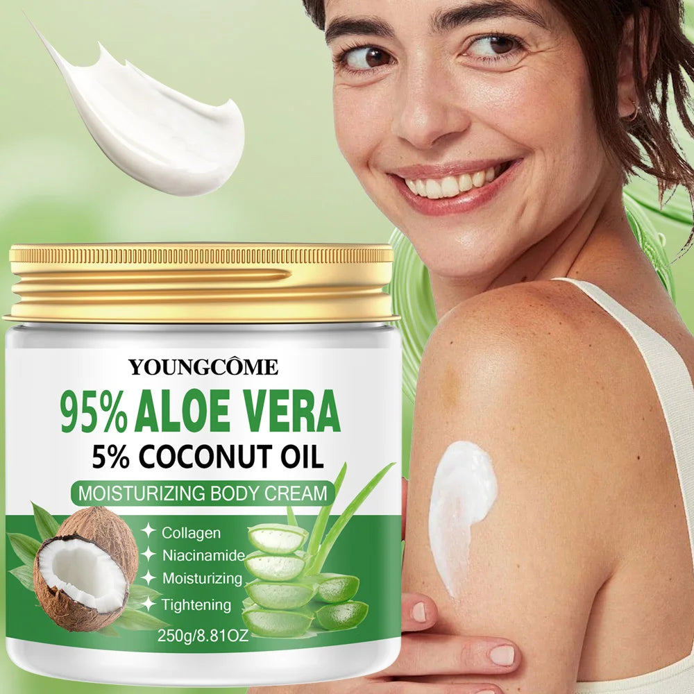 Aloe Vera Natural Coconut Oil Organic Premium Cold Pressed Repair Dry Skin Care Body Massage Moisturizing Cream ﻿