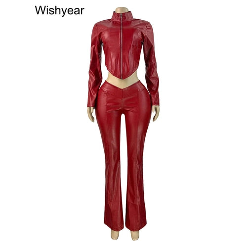 Trinity Moto Set – Faux Leather Crop Top & Flare Pants House of Trinity