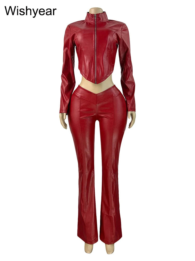 Trinity Moto Set – Faux Leather Crop Top & Flare Pants House of Trinity