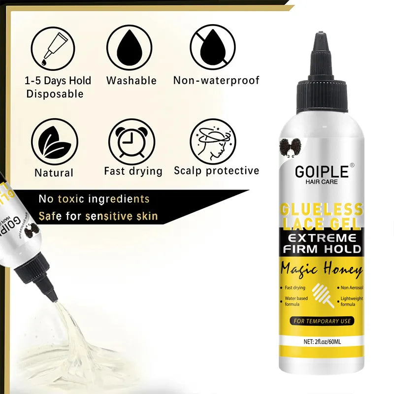 GOIPLE 2fl.oz Washable Glue Less Lace Gel Extreme Firm Hold Fast Drying Natural Wig Formula Adhesive for Temporary Use