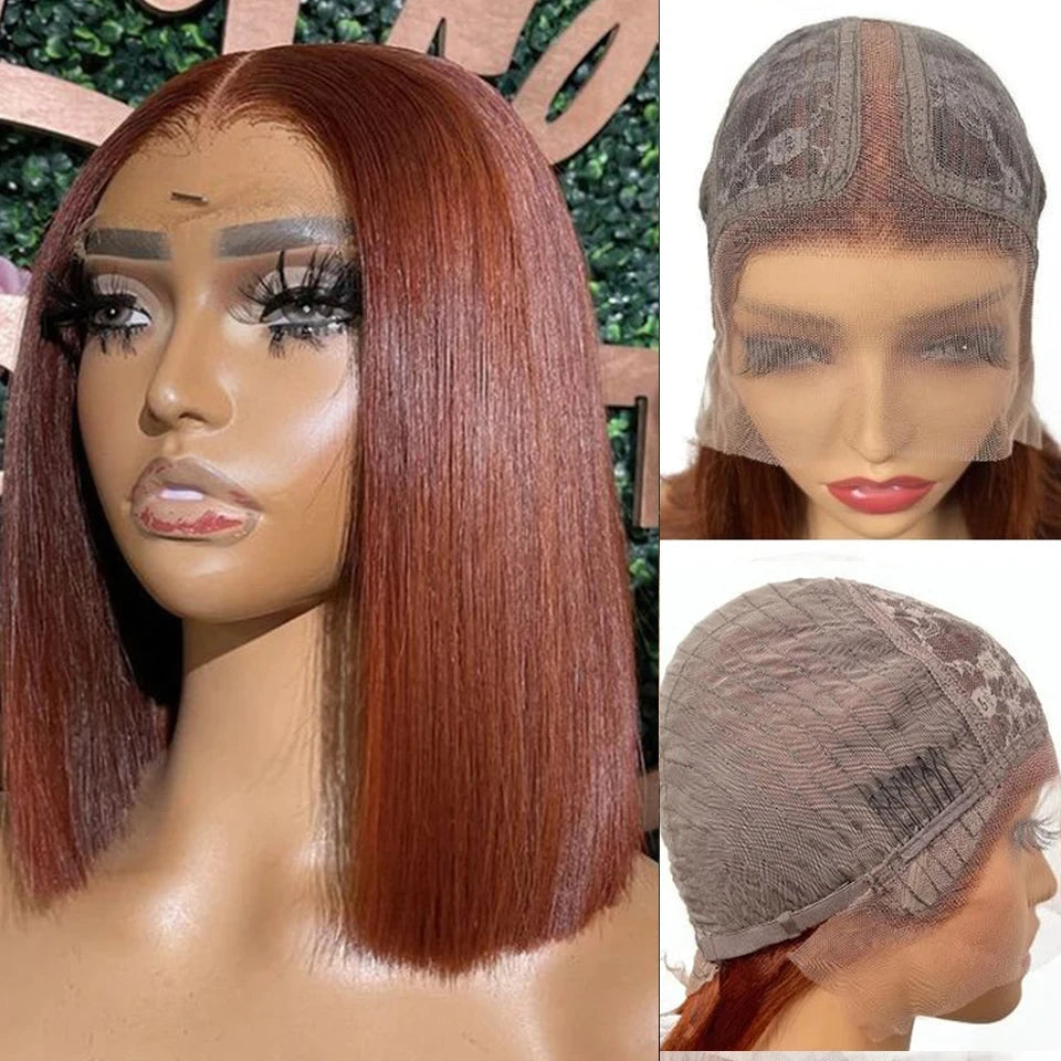 Rebecca Short Straight Bob Human Hair Lace Wig For Women Brazilian Remy Hair Middle Part Lace Easy Wear T Part Lace Wigs
