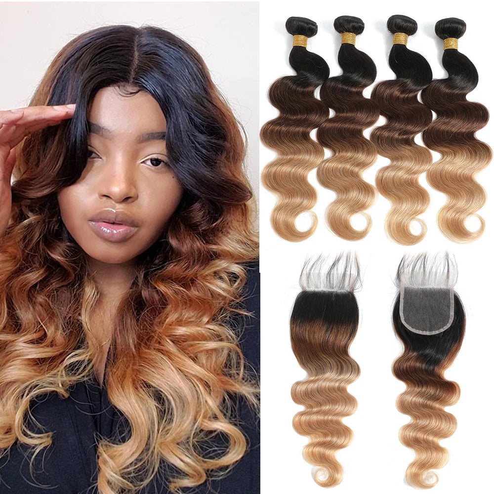 Trinity Ombre Body Wave Bundles with Closure House of Trinity