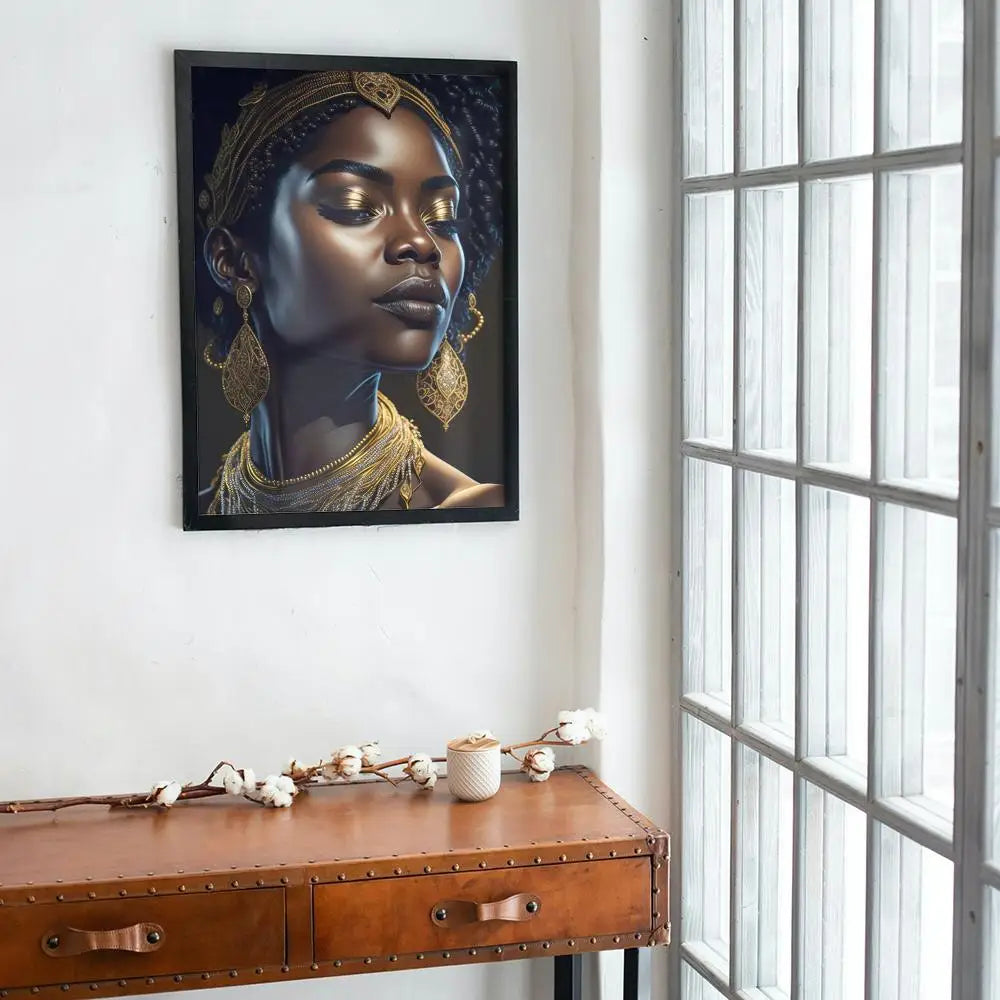 Black and Gold African Woman Poster Sticky Wall Waterproof Home Living Room Bedroom Bar Aesthetic Decoration Perfect Gift