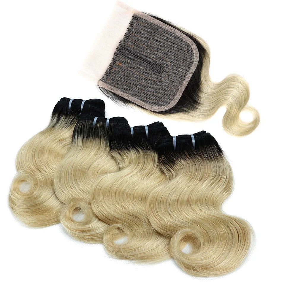 Trinity Blonde Ombre Body Wave Bundles with Closure House of Trinity