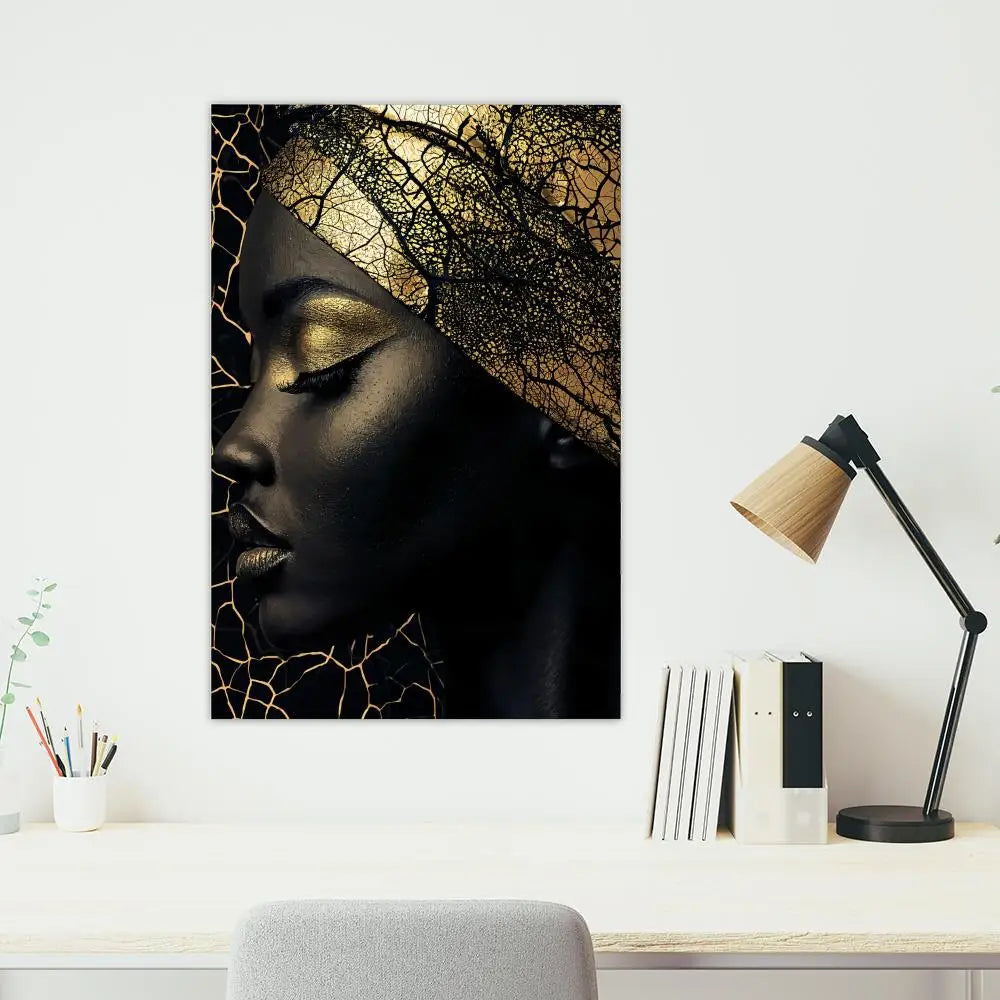 Black and Gold African Woman Poster Sticky Wall Waterproof Home Living Room Bedroom Bar Aesthetic Decoration Perfect Gift